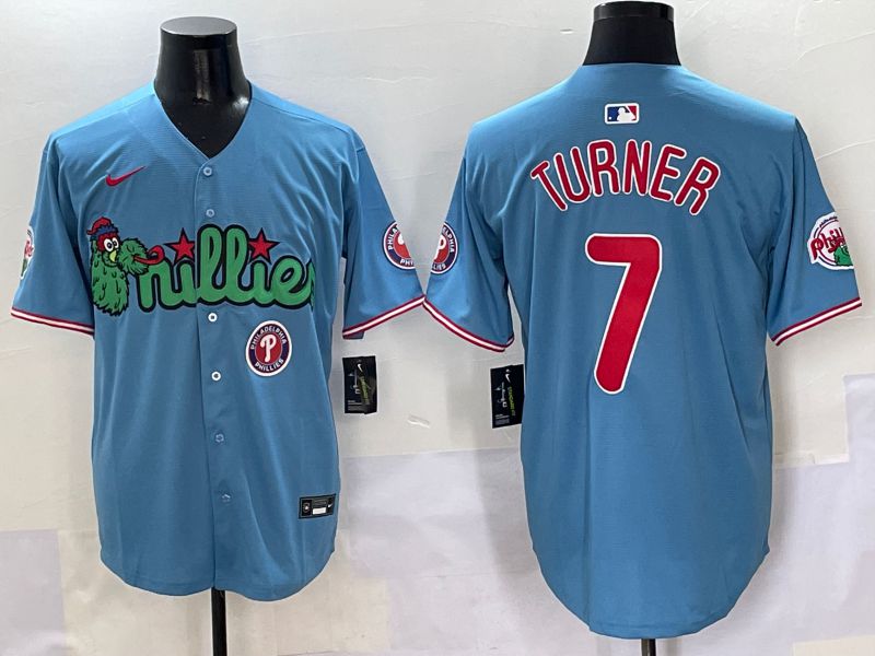 Men Philadelphia Phillies #7 Turner Light Blue three generations Joint Name Nike 2025 MLB Jersey style 7->philadelphia phillies->MLB Jersey